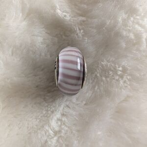 Authentic Pandora Lavender Candy Stripes Murano Glass Charm  925 ALE